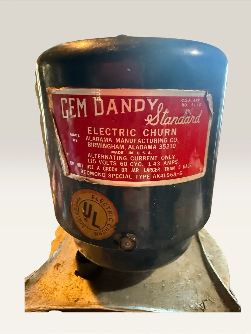 Gem dandy Vintage Electric Butter Churn Black Motor with Clear Glass barrel Jar